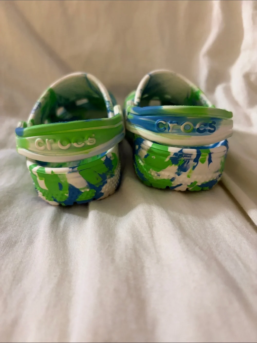 CROCS Kids Glow-in the -Dark Marbled Blue, Green & White Clogs